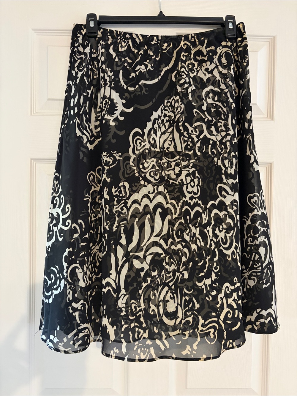 Chico's Black and White Patterned A-Line Skirt